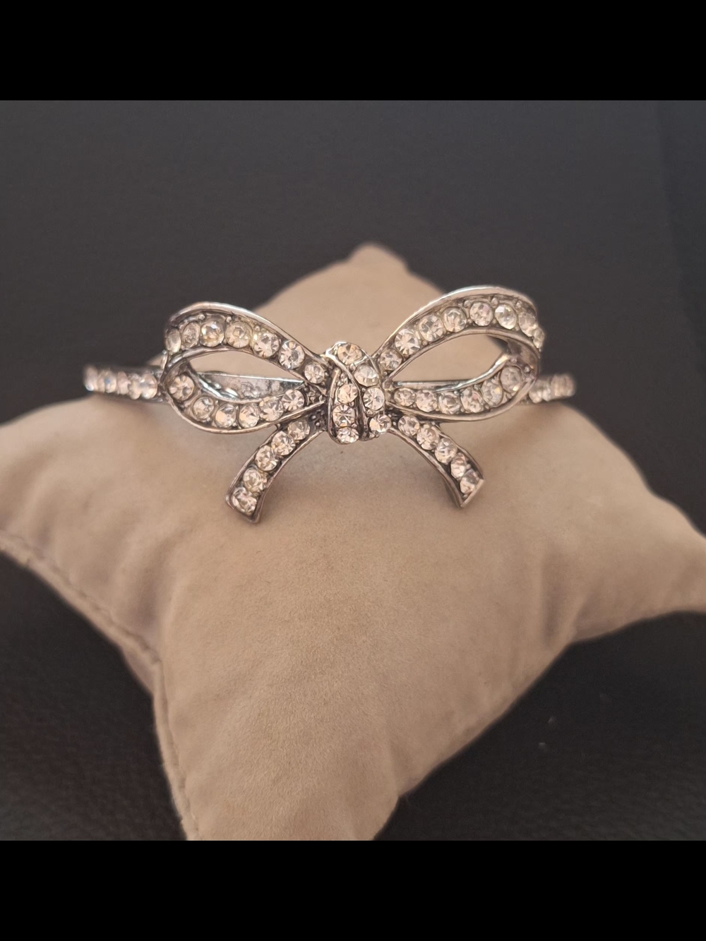 Vintage Silver Bow Bracelet with Clear Crystals